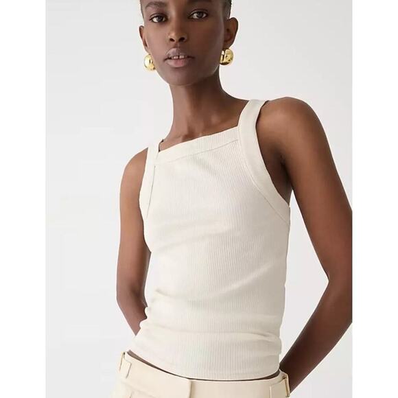 J. Crew Vintage Ribbed Modal Blend Stretch Wide-Strap Tank top Natural XL NEW - Picture 1 of 9